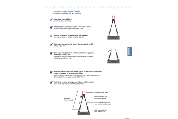 ÇELİK HALAT SAPAN SİPARİŞ ÖRNEĞİ